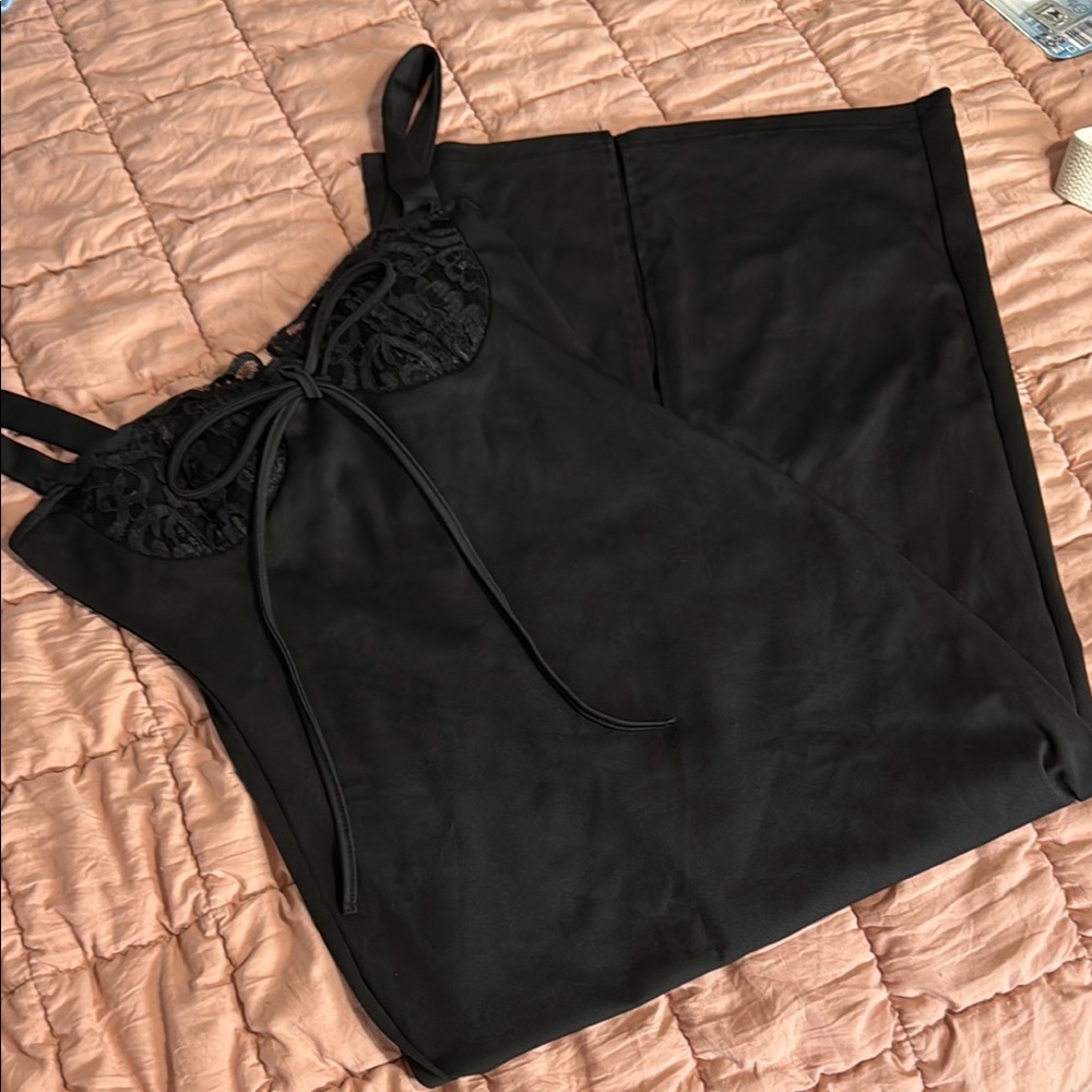 Black Sleeveless Dress with Lace Detail